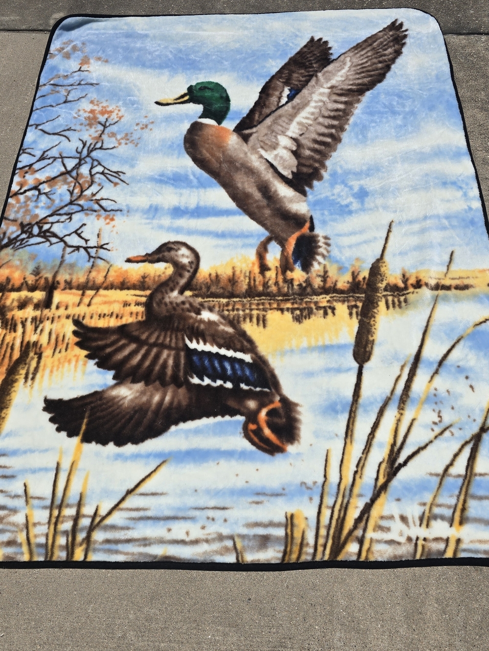 Biederlack Mallard Ducks In Marsh Lake Throw Blanket Reversible 62" X 42" Twin